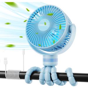 Momcozy 8000mAh Portable Stroller Fan, 27H Ultra-long Battery Life Detachable 4 Speed 360Rotate LED Night Light with 2 Modes, USB Rechargeable Handheld Cooling Fan for Travel/Car Seat/Bedroom, Blue