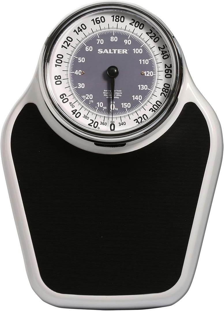 Salter Pro-Helix Professional Oversized Bathroom Scale with Black Vinyl Anti-Slip Bath Mat, 400 LB Capacity, Analog Scale, 18.25" x 13.0" Black/White