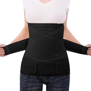 3 in 1 Postpartum Belly Band Abdominal Binder Surgery C Section Recovery Stomach Wrap for Women Pregnancy After Birth (Black, L)