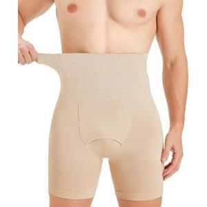 TAILONG Mens Shapewear Tummy Control Underwear Compression Shorts Slimming Body Shaper Leg Boxer Briefs (Medium, Beige)