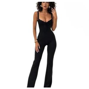 ksotutm Sexy Jumpsuits for Women Deep V Neck Lace Sleeveless Rompers Y2k Bodysuit Club Outfits with Bra Pads, S