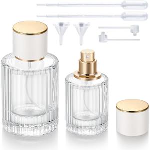 2 Pack 30ml 50ml Empty Perfume Spray Bottles, Refillable Fine Mist Atomizer Portable Travel Cologne Atomizers Fragrance Containers Sprayer for Perfume(50ML White cap and 30ML White cap)