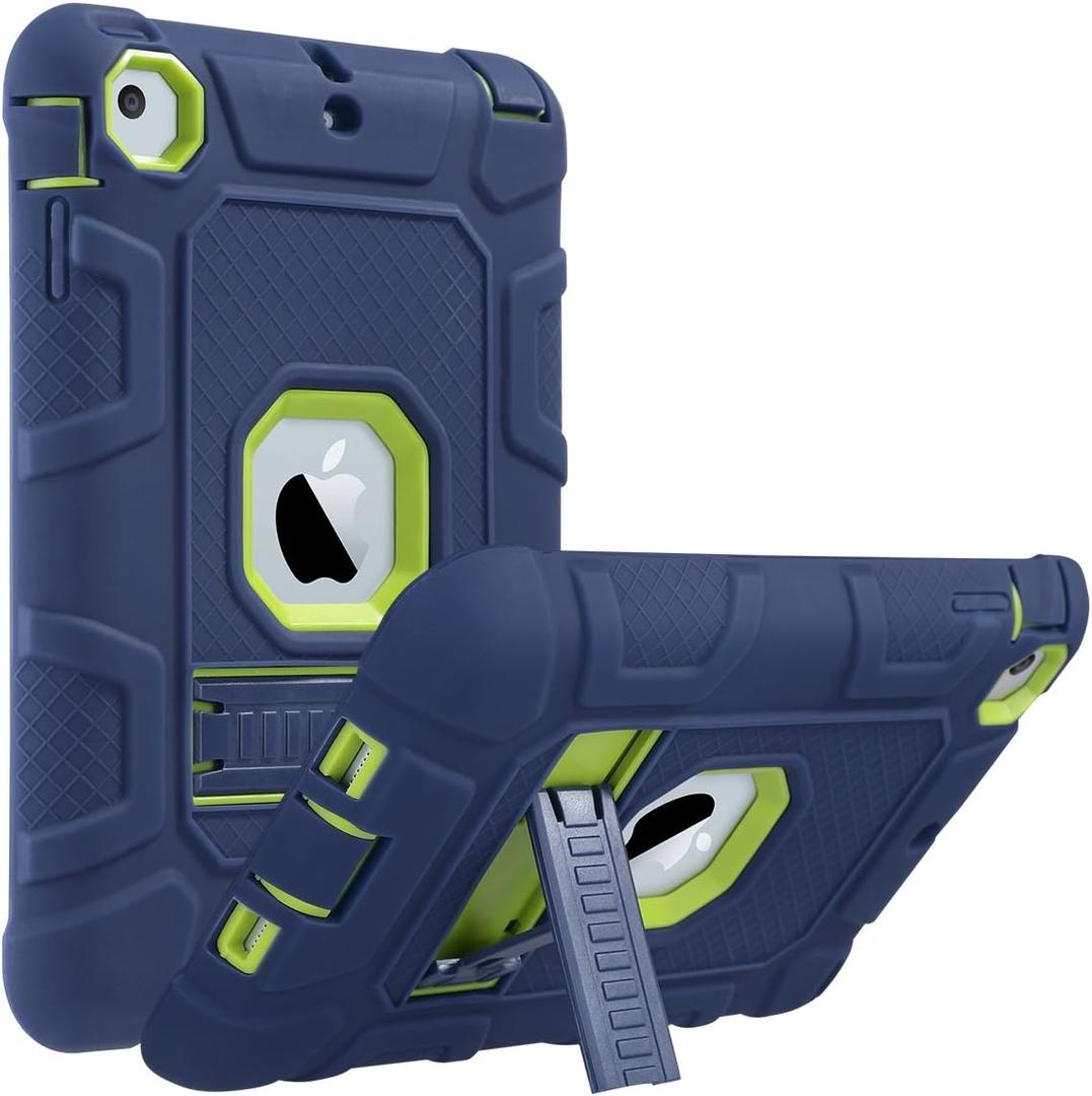 ULAK Case for iPad mini 1 2 3, Three Layer Heavy Duty Shockproof Protective Case with Kickstand for iPad mini 1st 2nd 3rd Generation (Blue+Lime Green)