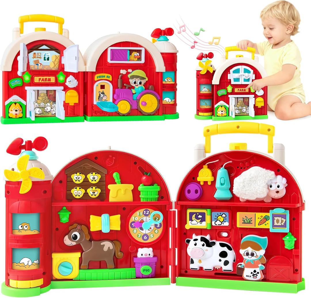Toddler Toys for 1-2 Year Old Boys & Girls, Farm Barn Montessori Busy Board, Early Educational Toy for Kids 1-3, Motor Skills Developmental Toy for 12-18 Month, Christmas Birthday Gift for Aged 1+