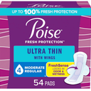 Poise Incontinence & Postpartum Pads for Bladder Leaks, 4 Drop Moderate Absorbency, Long Length, 54Count