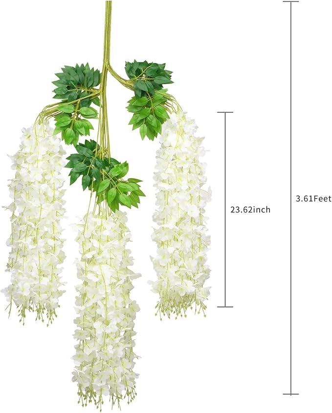 White Wisteria Hanging Flowers 3.6 Feet/Piece Artificial Fake Wisteria Vine Rattan Hanging Garland Silk Flowers String for Home Party Wedding Garden Outdoor Décor