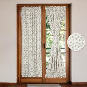 Linen French Door Curtains Set of 2, Elegant Country Style Olive Leaf Front Door Curtain Dual Rod Pocket Tiebacks Included, 54" W x 72" L
