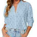 CiCiBird Womens Long Sleeve Button Down Shirts Dressy Casual Lace Blouse Embroidered Tops Spring Summer Fashion Clothes Blue S (S)