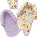 GoldBug Deluxe Duo Car Seat Head Support + Matching Strap Covers for Baby and Infant - Backyard Bugs