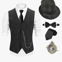 EFORLED 1920s Mens Costume Fedora Hat,Gatsby Gangster Vest,Vintage Pocket Watch,Pre Tied Bow Tie,Tie, Cigar XL