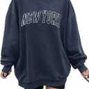 Langwyqu Women's Oversized Sweatshirt Los Angeles California Crewneck Long Sleeve Casual Loose Pullover Tops (Navy, XL)