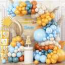 Here Comes the Son Balloon Arch Kit, Retro Blue Yellow Boho Balloon Garland with Mustard Yellow Pastel Blue Sand White Coffee Balloon for Fall Colorful Baby Shower First Birthday Party Decoration