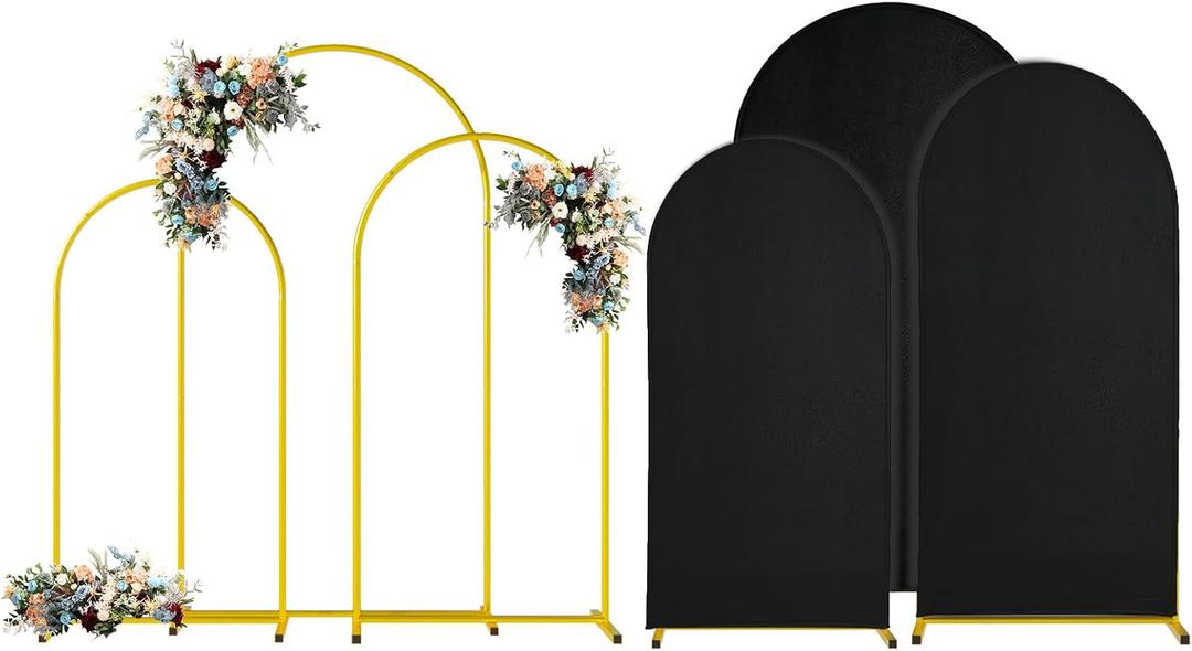 Nexyetnov Wedding Arch Backdrop Stand with Black Cover, 7.2FT- 6.6FT- 6FT