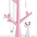 Fantasee Jewelry Holder Organizer Cat & Tree Jewelry Earring Bracelet Hair Tie Holder Organizer Premium ABS Material Eco-Friendly for Little Young Girl (Pink)