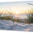 Beach Sunset Canvas Wall Art-Coastal Sand Dunes with Beach Grass Picture, Nature Ocean Landscape, Modern Seascape Artwork for Living Room, Bedroom, Bathroom Decor, Framed Ready to Hang, 58"L x 29"W, Beige