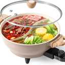 TWIN Electric Hot Pot with Divider | PFAS-Free Ceramic Nonstick Pot | EvenHeat Cast Aluminum Body | 1500W Fast Heating | Dual-Flavor Shabu Shabu Pots | Ceramic Apricot
