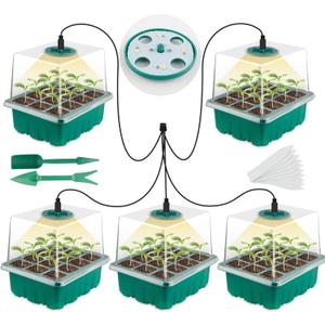 Seed Starter Tray with Grow Light, Seed Starter Kit, Plant Germination Starting Trays with Humidity Dome and Base for Greenhouse Grow Wheatgrass Hydroponic(12 Cells per Tray)(with Grow Lights)