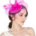 Fascinators Kentucky Hats Derby for Women 2025 Tea Party Hat with Feather Hair Clip Headwear for Wedding Church Hat (One Size, Hot Pink)