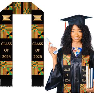 2 x Kente Graduation Stole Class of 2026 African Kente Sash Black Celebrate Culture with The African Graduation Stole