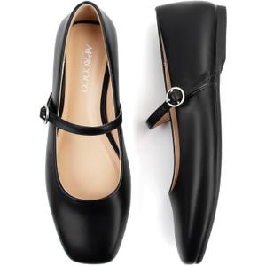 Women's Flats Mary Jane Ballet Flats for Women Classic Square Toe Women Shoes Dressy Comfort Ankle Strap Flats for Women (6, Black)