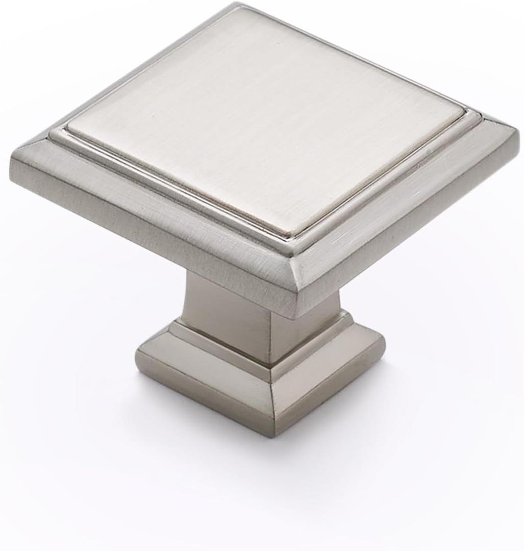 Ravinte 25 Pack 1-3/16 Inch Brushed Nickel Kitchen Square Cabinet Knobs Solid Drawer Pulls Satin Nickel Single Hole Kitchen Cabinet Hardware Knobs for Cabinets and Drawers