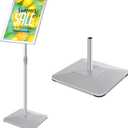 11"x17" Pedestal Poster Sign Holder Stand with Heavy Duty Solid Steel Base, Adjustable Sign Holder Standing Floor Sign Stand for Office/Store/School/Church/Public Sign Displayed Stands, Silver