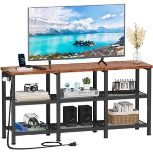 Furologee TV Stand with Power Outlets, Small Entertainment Center with Open Storage Shelves, Media Console Center for TVs up to 50 Inch, Television Stands for Living Room/Bedroom, Rustic Brown