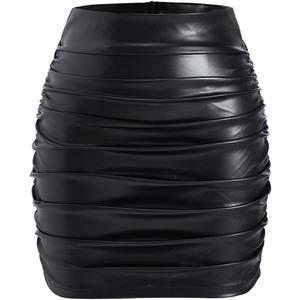 Women's Sexy Ruched Bodycon Skirt High Waist Solid Color Mini Skirts Party Club Wear (Black, M)
