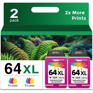 64XL Color Ink Cartridge Replacement for HP Ink 64 XL 64XL HP64 XL HP64XL (Tri-Color,2-Pack) Work with 7855 7858 7800 7155 7100 6255 6252 6232 7158 7164 7955e 7900e Tango Printers