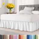 Wrap Around Dust Ruffle Bed Skirt - White - for Full Size Beds with 12 Inch Drop - Easy Fit Elastic Strap - Adjustable Pleated Bedskirt w/Brushed Fabric - Wrinkle Free - for Women, Men, Kids & Teens