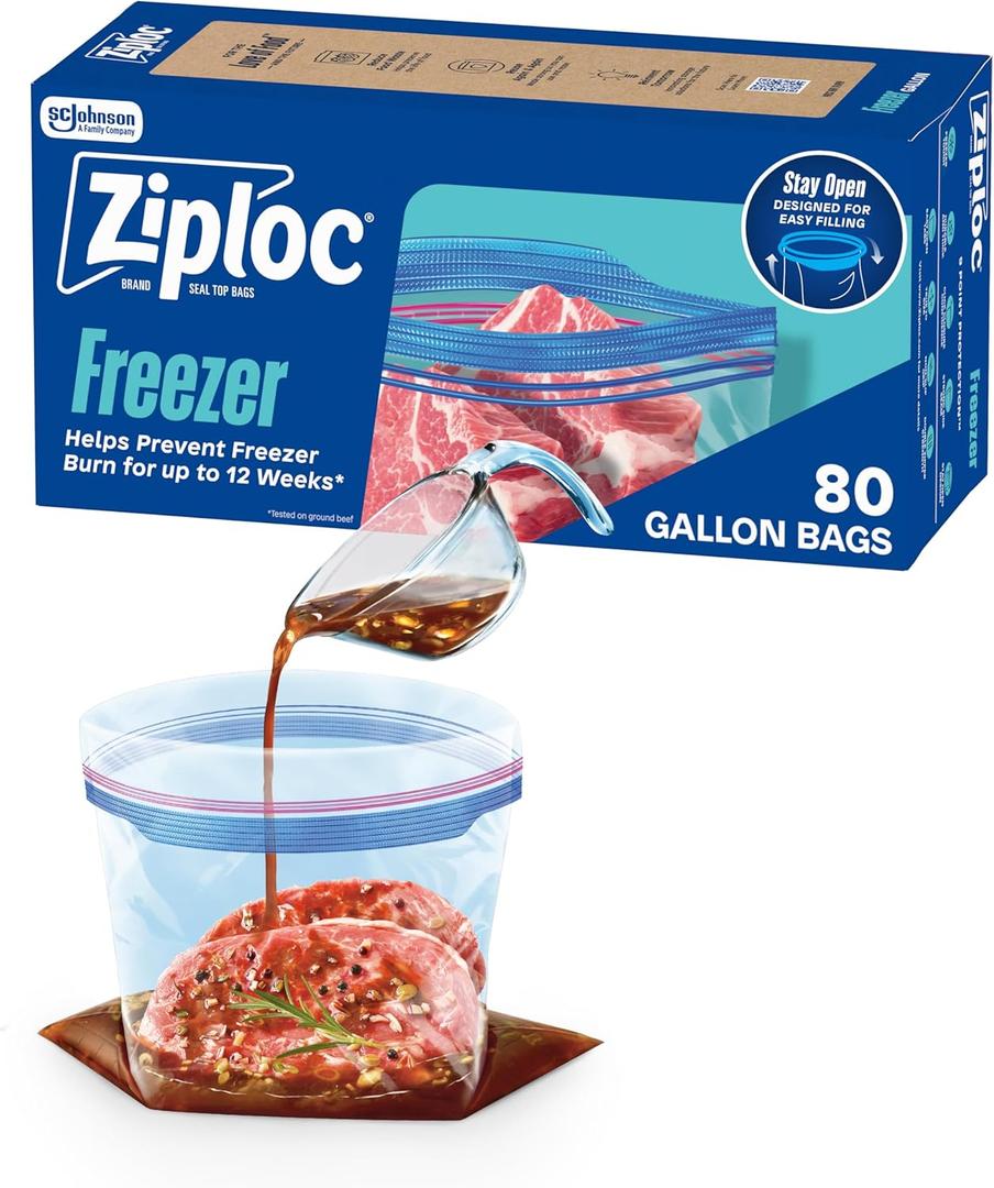 Ziploc Gallon Food Storage Freezer Bags, Stay Open Design, Easy to Fill, 80 count