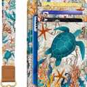 Sea Turtle Credit Card Holder Slim Wallet, RFID Wallet Women Front Pocket Wristlet Lanyard, Small Card Holder Travel Cute Thin ID Window PU Leather Funny Case Organizer Gifts Girls