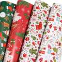 PlandRichW Christmas Wrapping Paper Folded for Kids Boys Girls Man Women Gift's. Papercraft Snowmen, Candy Canes, Tree, Socks, Snowflakes, Happy New Year Bulk of 12 Sheets 20"x 29" Folded