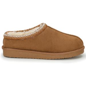 POLAR Womens Faux Suede Shearling Lined Slippers - Warm Memory Foam Indoor Outdoor Slip-On House Shoes with Aztec Trim - Non-Slip Sole for Winter Cosy Comfort (7, Chestnut)