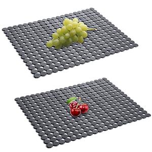 Qulable 2Pack Kitchen Sink Mat for Stainless Steel/Ceramic Sinks, PVC Eco-friendly Protectors for Bottom of Kitchen Sink, Adjustable, Fast Draining, Dots Design, 11.8x15.7 (Solid Gray)