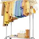 Sakugi Mobile Double Rod Clothes Rack, Freestanding Garment Organizer with Medium Load Capacity and Bottom Storage Shelf for Home Use,Silver (45.6" x 16.9" x 62"(2 Rods))