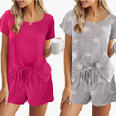 Ekouaer 2 Pack Womens Pajama Sets Short Sleeve Sleepwear Soft Crew Neck Pj Shorts Set Printed Loungewear Set, Medium