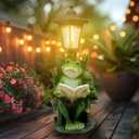 Solar Frog Garden Statue for Outdoor Decor with Lantern - Lawn Decoration 16 Tall Frog Figurine Lights for Patio, Yard, Porch Ornament - Valentine's Day Gifts for Mom, Grandma, Women