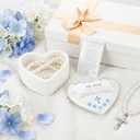 Funtery First Communion Gifts for Girls Ceramic Jewelry Keepsake Box with a Pray Card 1st Holy Communion Gifts for Girls Boys(Heart,Blue)