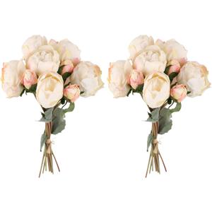 2 Bouquets Peonies Artificial Flowers, Vintage Peonies 18pcs White Fake Flowers for Home Decoration Wedding Decoration Bride Bouquet Silk Peonies for Flowers Crafts Floral Arrangement (White) (Ivory)
