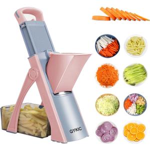 Safe Mandoline Food Slicer for Kitchen, Multifunctional Potato Slicer Vegetable Chopper with 35+ Presets & Thickness Adjuster, French Fry Cutter Vegetables Slicer for Meal Prep Pink