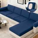 KinCam Sectional Couch Covers Stretch Couch Cushion Covers for L Shaped Couch Cover, Sofa Cushion Covers Washable 3 Pieces Sectional Covers Sofa Covers(2 Seater + 1 Chaise, Dark Blue)