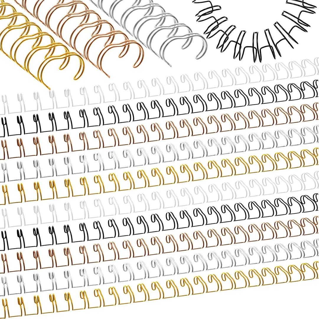 MorningRo 100 Pcs Metal Double Loop Binding Wires 5/8 Bulk Cinch Binding Wires Double Spiral Ring Coil 5 Colors Twin Spines Combs 21 Holes 2: 1 Pitch Cinch Coil Machine Wire