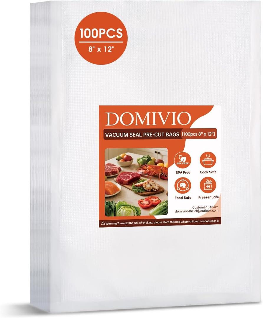 100 Vacuum Sealer Bags 8" x 12", Pre-Cut Quart Size Food Saver Bags for Vacuum Sealer Machine, BPA-Free Commercial Grade Storage Bags for Food Freezer Meal Prep & Sous Vide