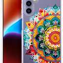 Compatible for Samsung Galaxy S24 Plus & S25 Plus Case for Women Cute Phone Funda Clear Design, S24+ / S25+ Cases Transparent Cool Kawaii Protective, Mandala Floral Decoration Henna Flower