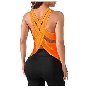 OYOANGLE Women's Open Back Workout Tops Racerback Athletic Loose Shirts Yoga Gym Clothes Sleeveless Running Tank Tops Orange Large