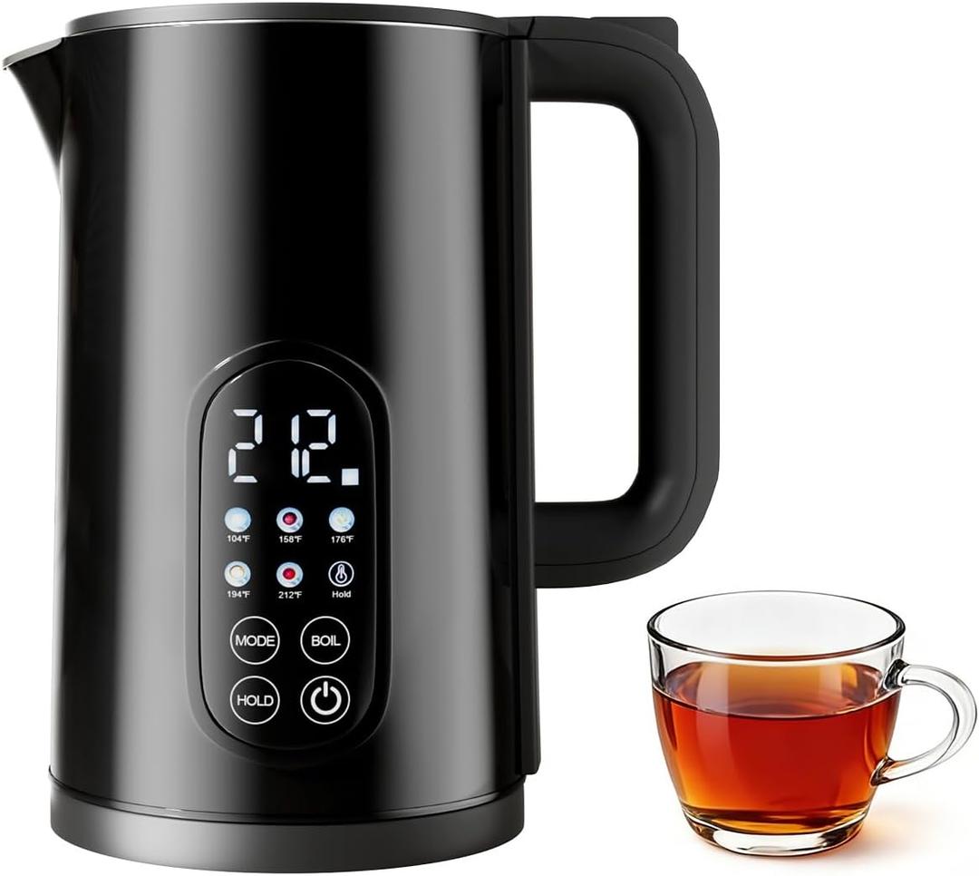 Tisanio Electric Kettle with Temperature Control, 1.7L Stainless Steel Hot Water Kettle, 5 Presets for Tea & Coffee, 2H Keep Warm, Fast Boil, Auto Shut-Off & Boil-Dry Protection, Cordless Tea Kettle, Black