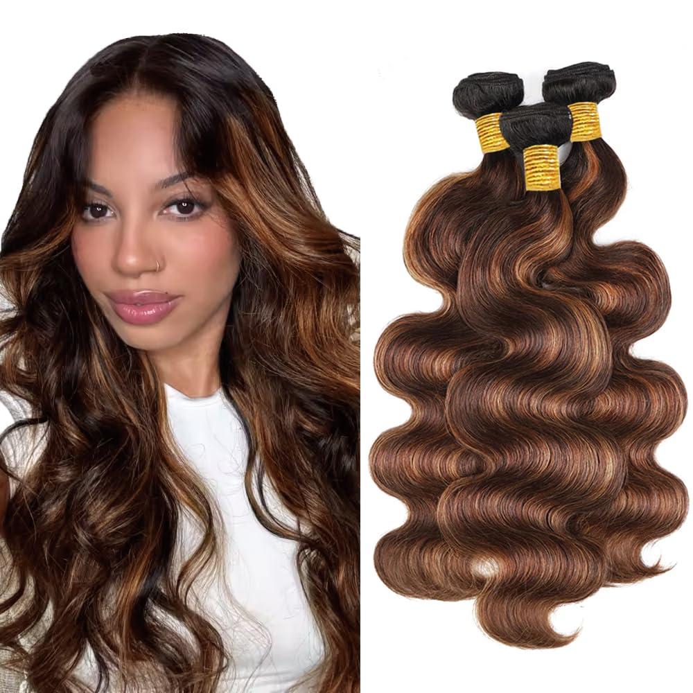 34 34 34 Inch P430 Human Hair Bundles Highlight Body Wave Bundle Brazilian Virgin Hair 3 Bundles Color 30 Body Wave Bundle Hair Weave