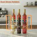Coffee Syrup Organizer with Straw Holders, 2-Tier Acrylic Syrup Rack (6 Bottles), Anti-Slip Coffee Bar Storage with Side Straw Boxes for Syrups, Wine, Dressings on Kitchen Countertop