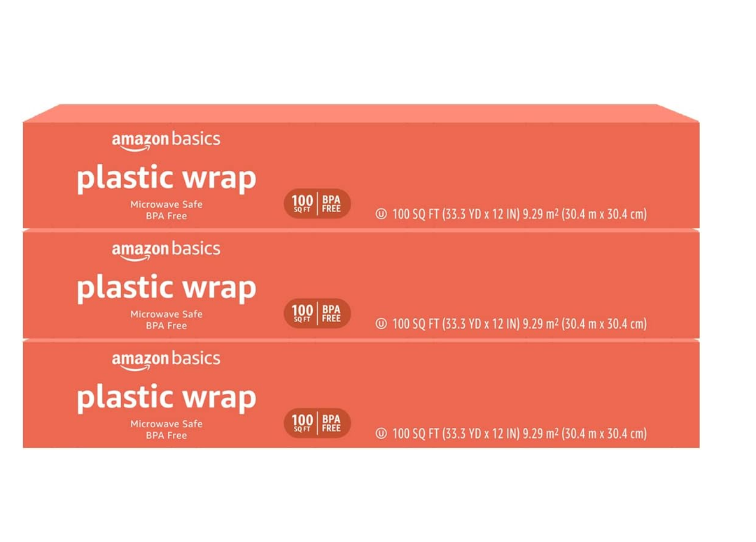 Plastic Food Wrap, BPA Free, Microwave Safe with Tight Seal, 300 Sq Ft, Pack of 3, 100 Sq Ft Rolls